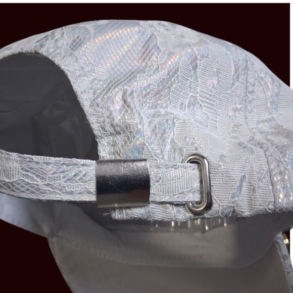Elegant White Lace Cap with Rhinestones bling strap back OS NEW - Picture 6 of 8